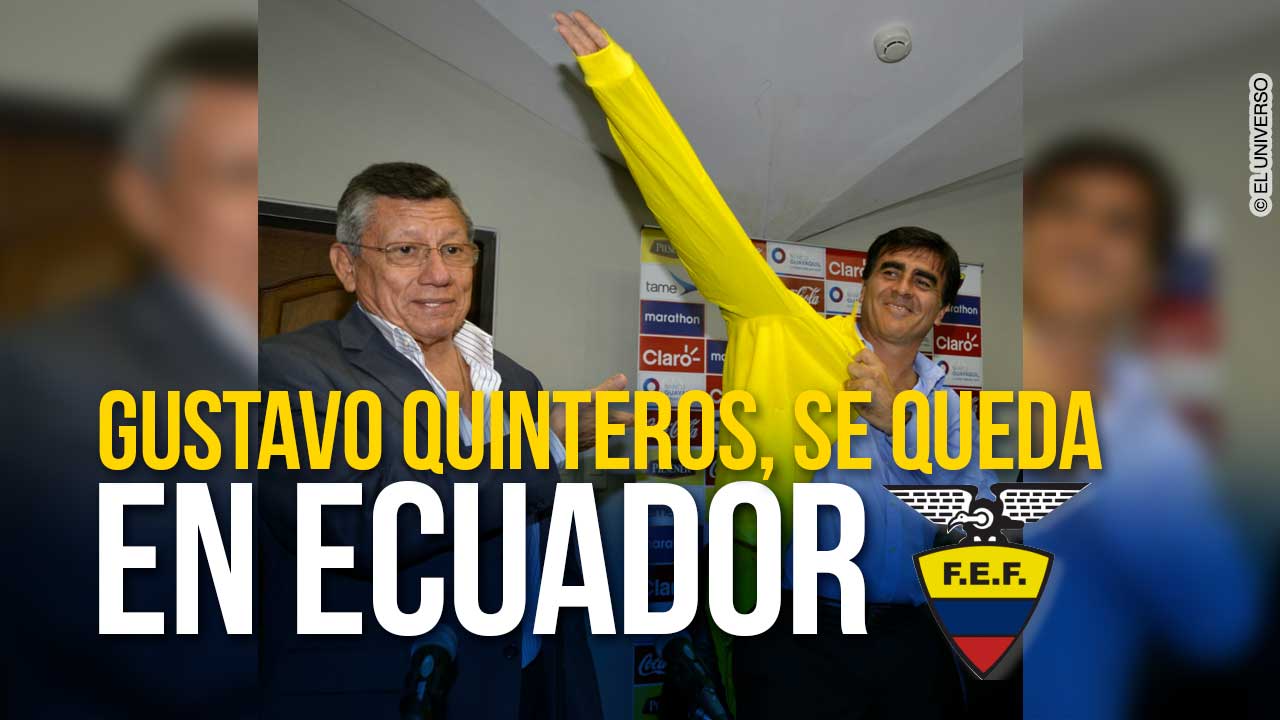 El presidente de la FEF, Carlos Villacís (i) ratificó la continuidad de Gustavo Quinteros al mando de la Tri hasta la culminación de las Eliminatorias.